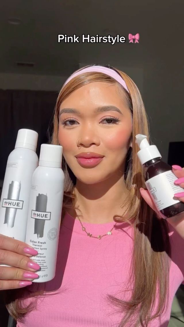 Pretty in pink 💖 che.mosley gets ready with our Color Fresh Thermal Protection Spray, Touchable Hairspray, and Color Fresh Oil Therapy.